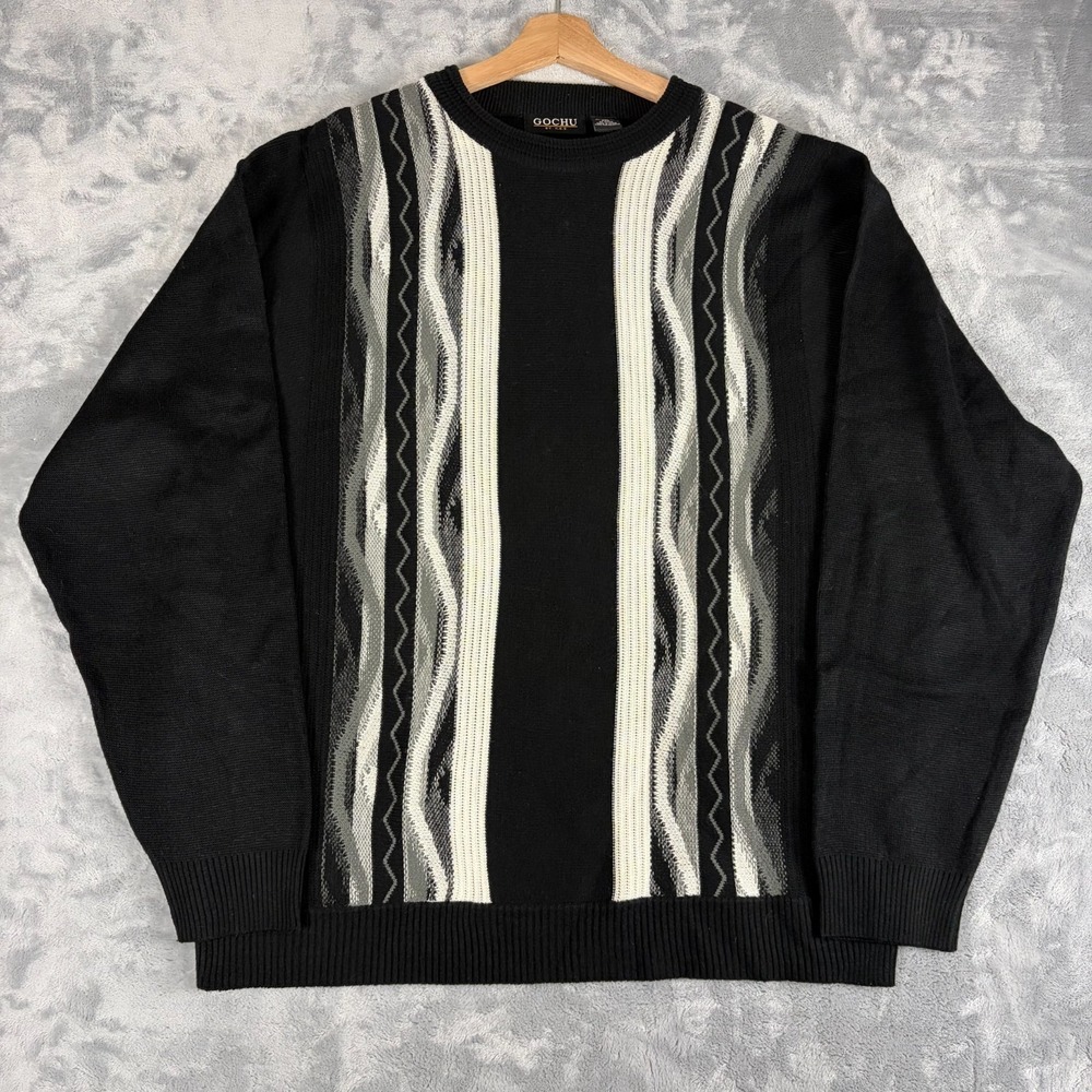 Vintage GOCHU Coogi Style 3D Knit Sweater Size 2XL Cosby Biggie Dadcore